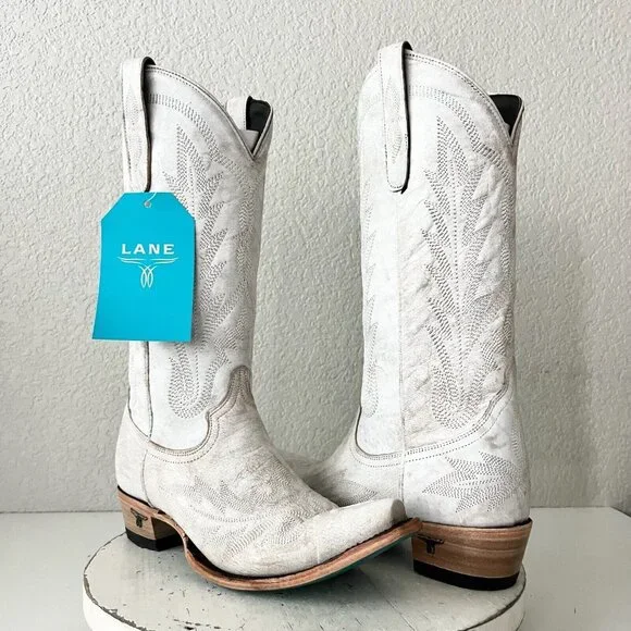 Lane LEXINGTON Women Cowboy Boots 8 White Leather Western Cowgirl Mid Calf Tall - Picture 11 of 11